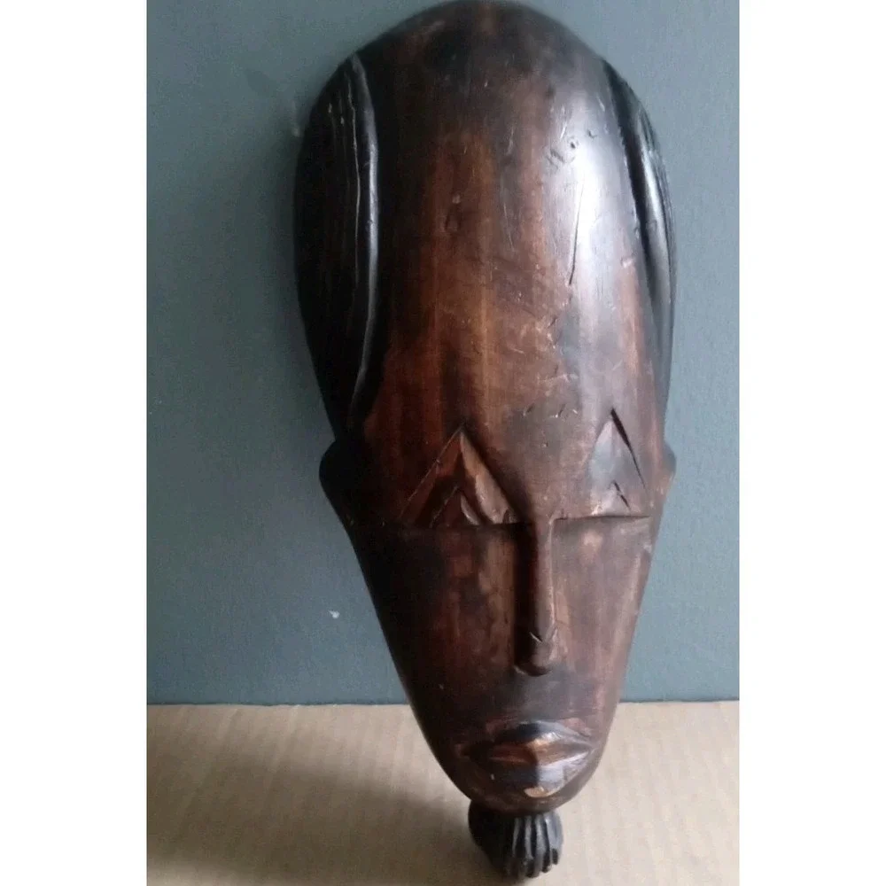 Vintage African Wood‎ Carved Wall Hanging Mask Tribal Art Decor